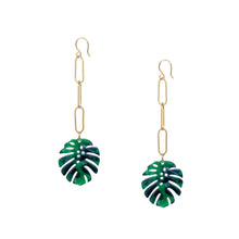 Load image into Gallery viewer, Monstera Leaf Gold Chain Earrings