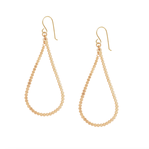 Elongated Flat Beaded Tear Drop Earrings