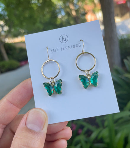Emerald Green Butterfly Earrings