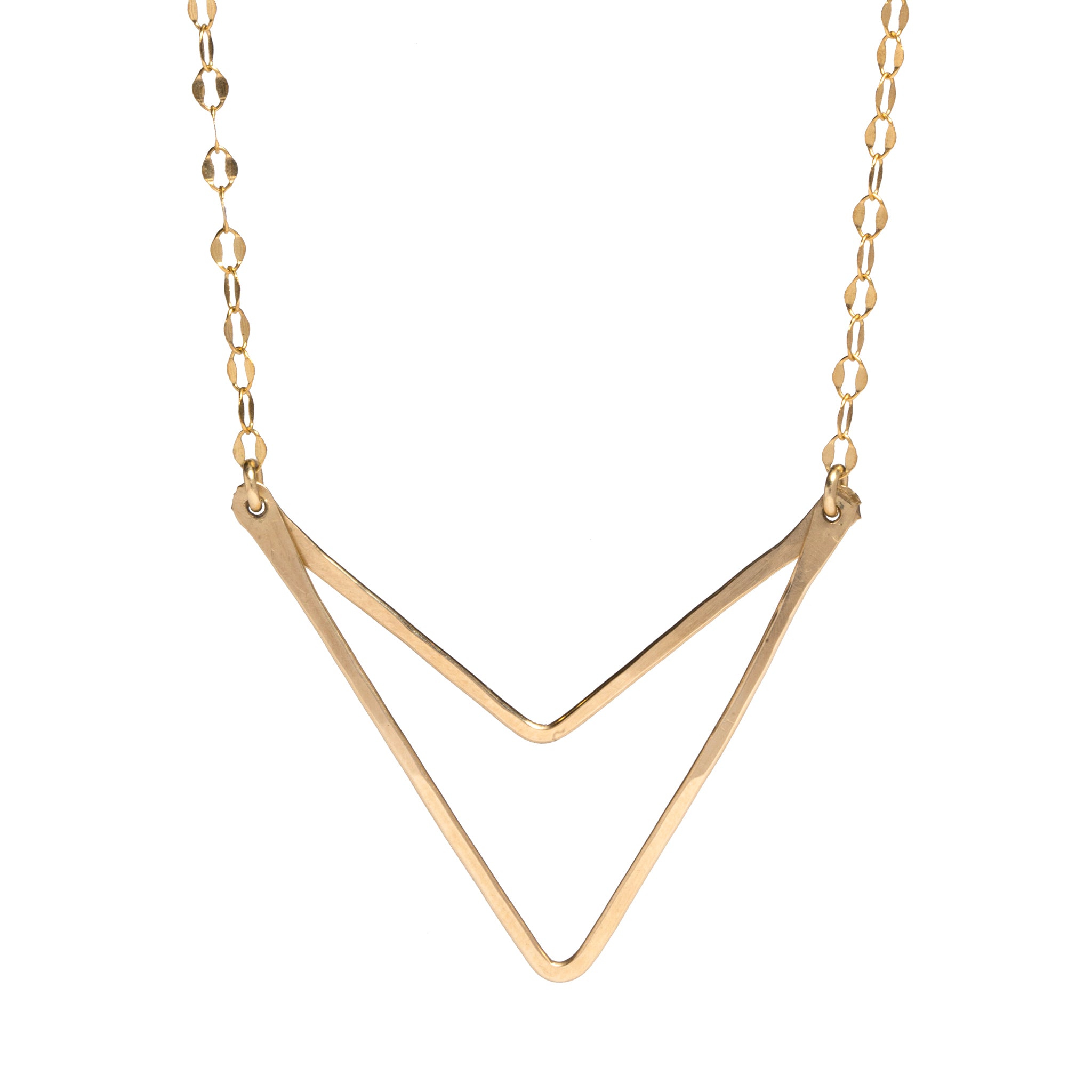 14k Gold V Shape Necklace, Triangle Chevron Jewelry, Gold V