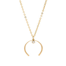 Load image into Gallery viewer, Crescent Moon Gold Necklace with Cubic Zirconia