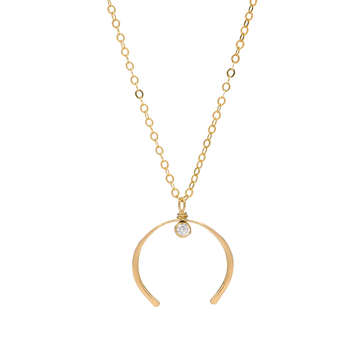 Crescent Moon Gold Necklace with Cubic Zirconia