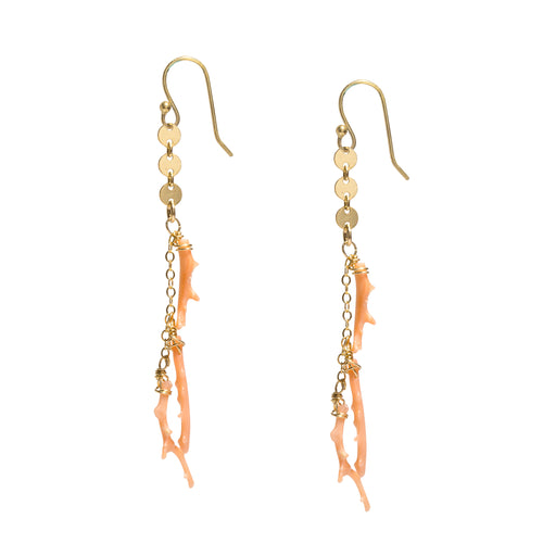 Pink Coral Branch Gold Earrings