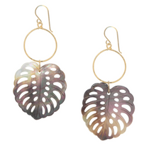 Load image into Gallery viewer, Mother-of-Pearl Monstera Earrings