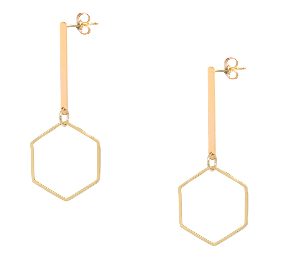 Hexagon Vertical Bar Earrings
