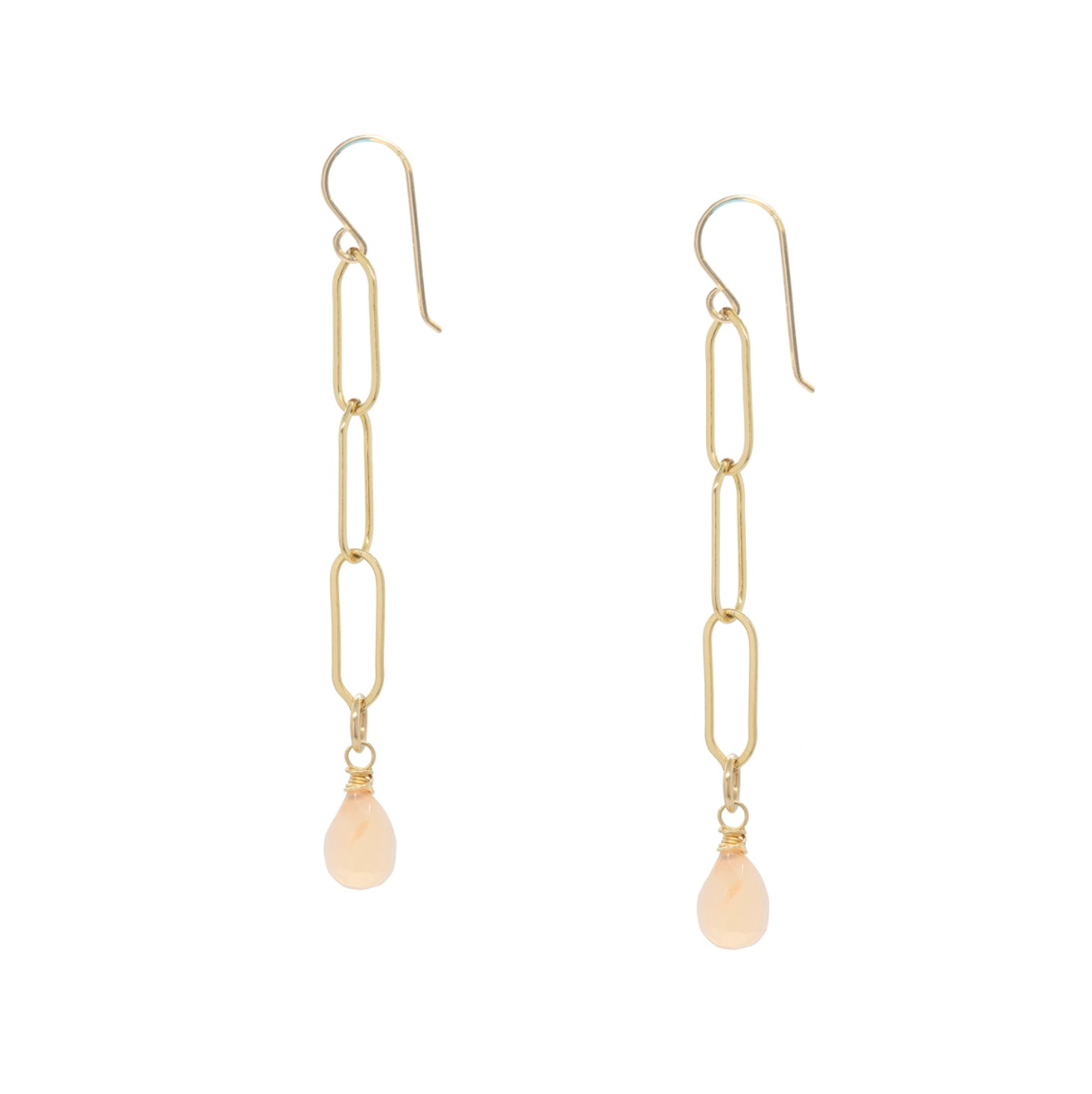 Pink Moonstone Gold Chain Earrings