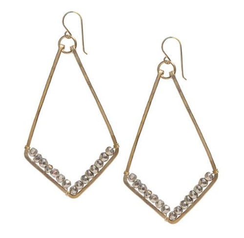 Diamond-shaped Pyrite-wrapped Gold Earrings