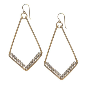 Diamond-shaped Pyrite-wrapped Gold Earrings