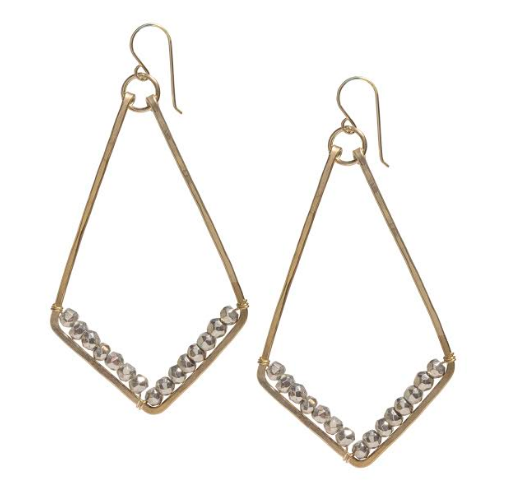 Diamond-shaped Pyrite-wrapped Gold Earrings