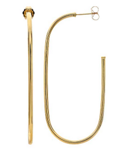 14k Yellow Gold Long Oval Hoop post earrings