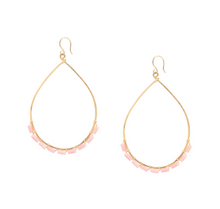 Load image into Gallery viewer, Pink Coral Wire-wrapped 14k gold-filled hoop earrings
