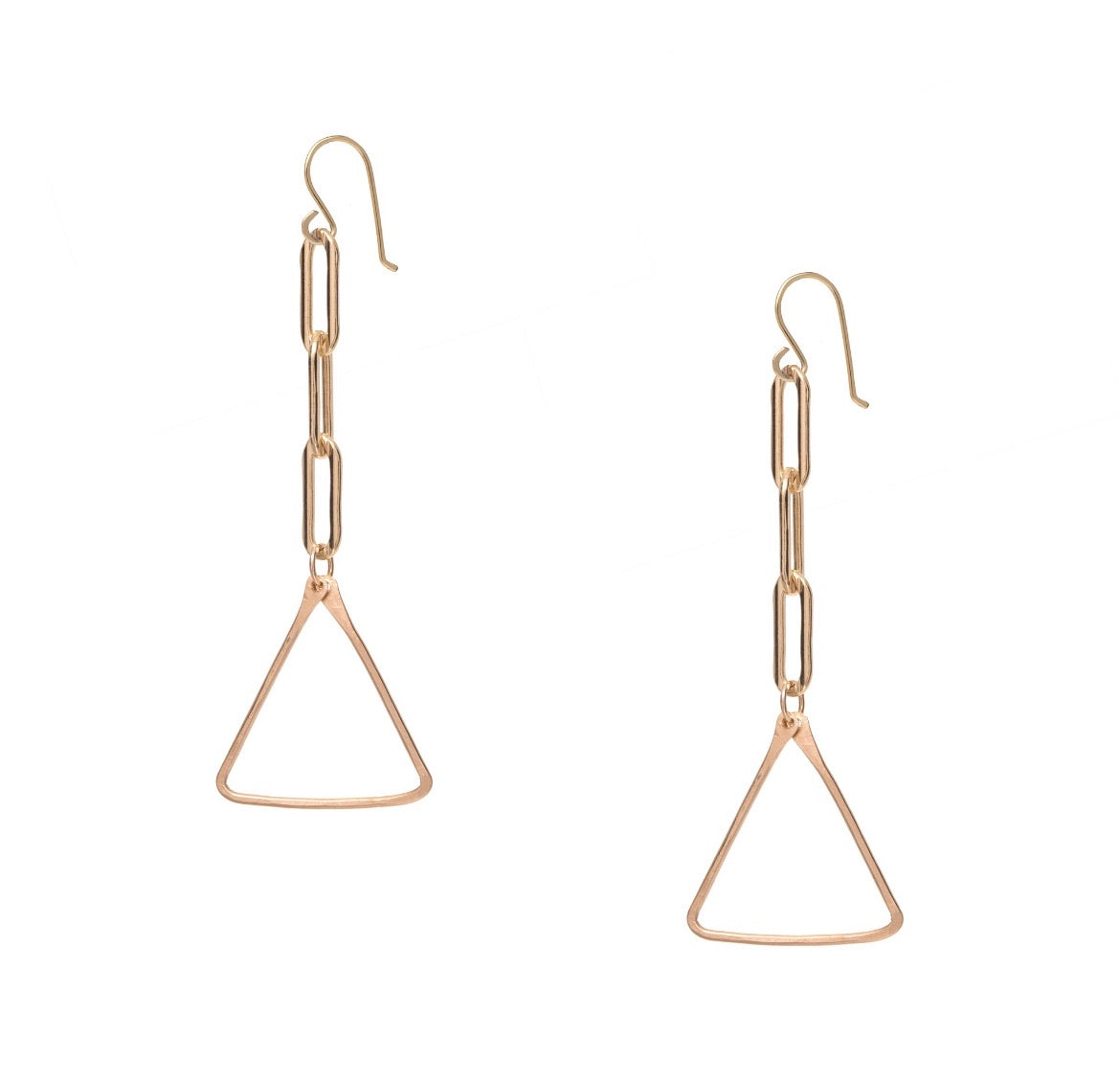 chain link earrings with a handmade triangle dangle 